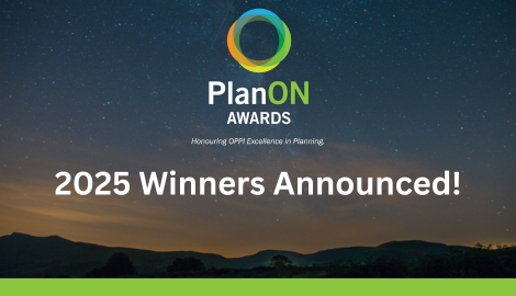 PlanON logo in front of a scenic view of mountains